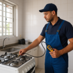 Cozinha residencial ventilada apos suspeita de vazamento de gas