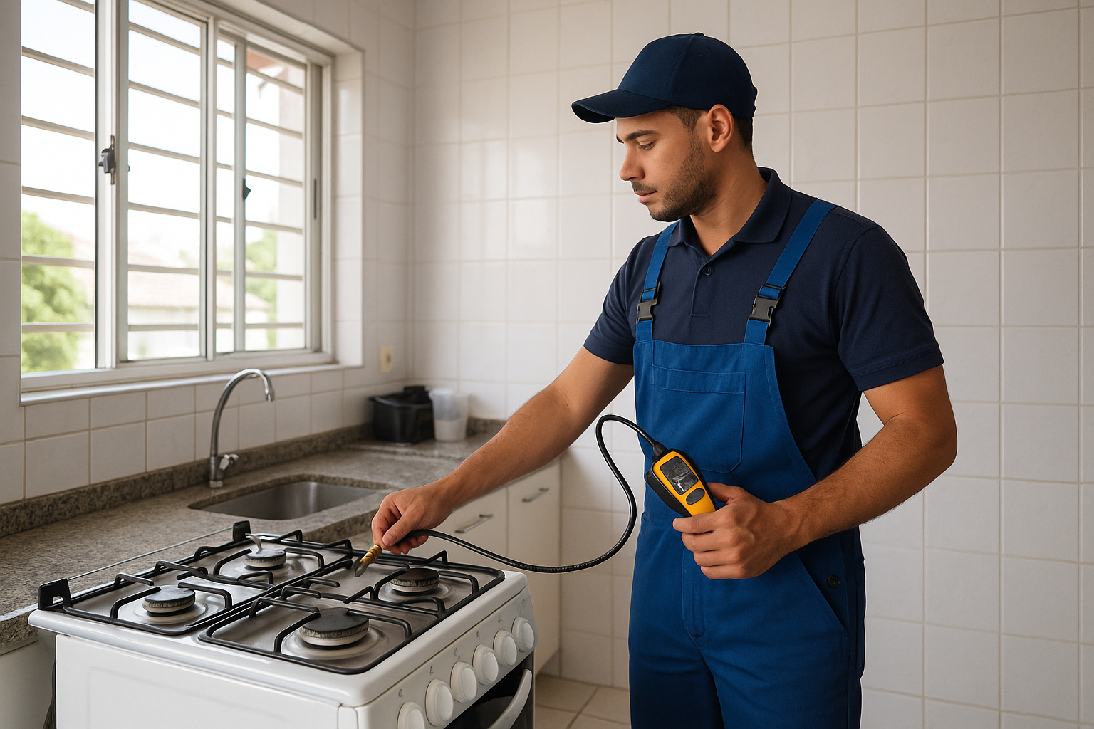 Cozinha residencial ventilada apos suspeita de vazamento de gas