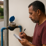 Hidrometro residencial sendo verificado para identificar vazamento oculto