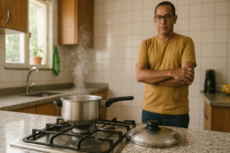 Panela no fogao com foco em seguranca para evitar incendio por gordura