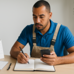 Prestador organizando agenda de atendimentos no celular antes das visitas