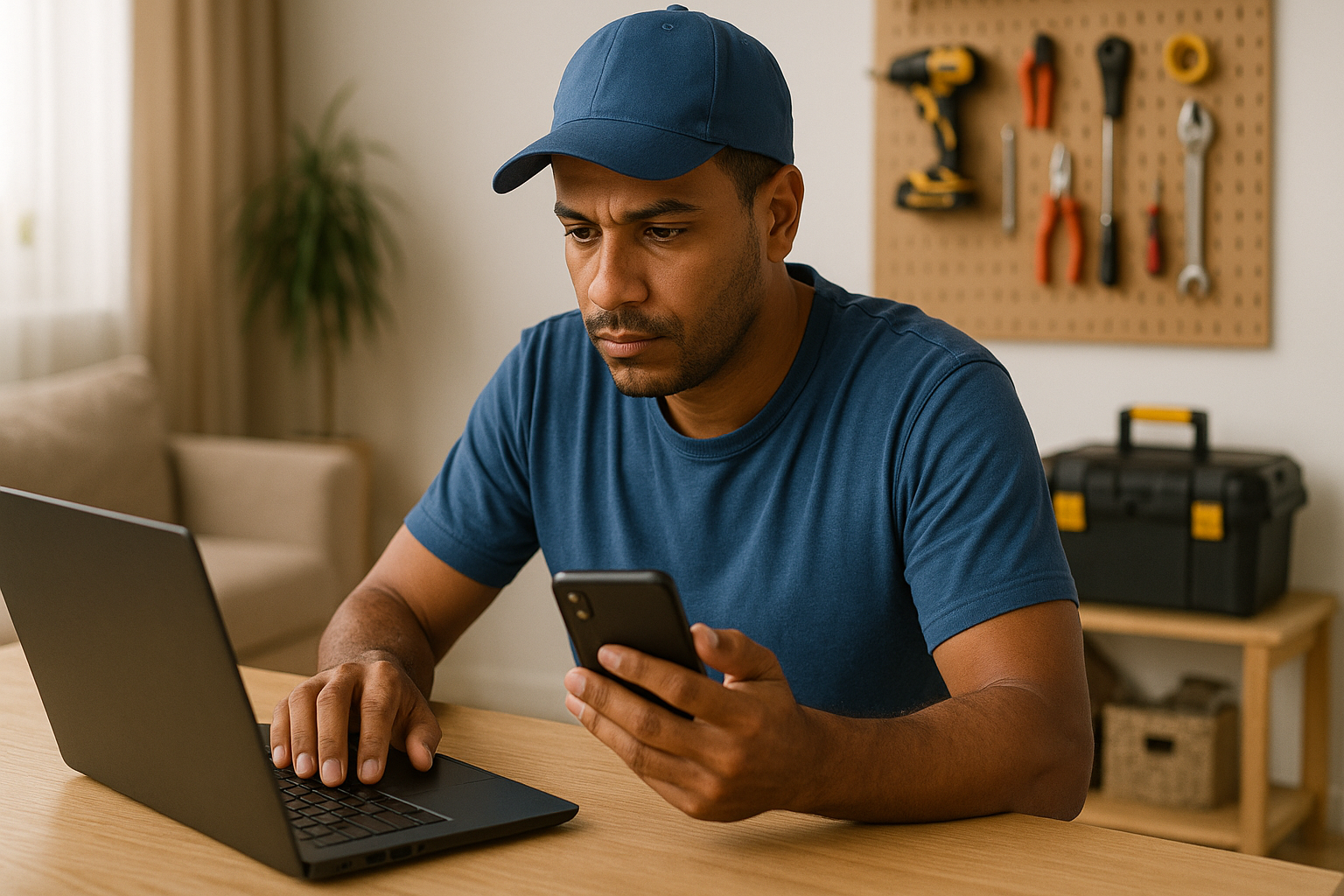 Prestador analisando avaliações de clientes em notebook no fim do atendimento